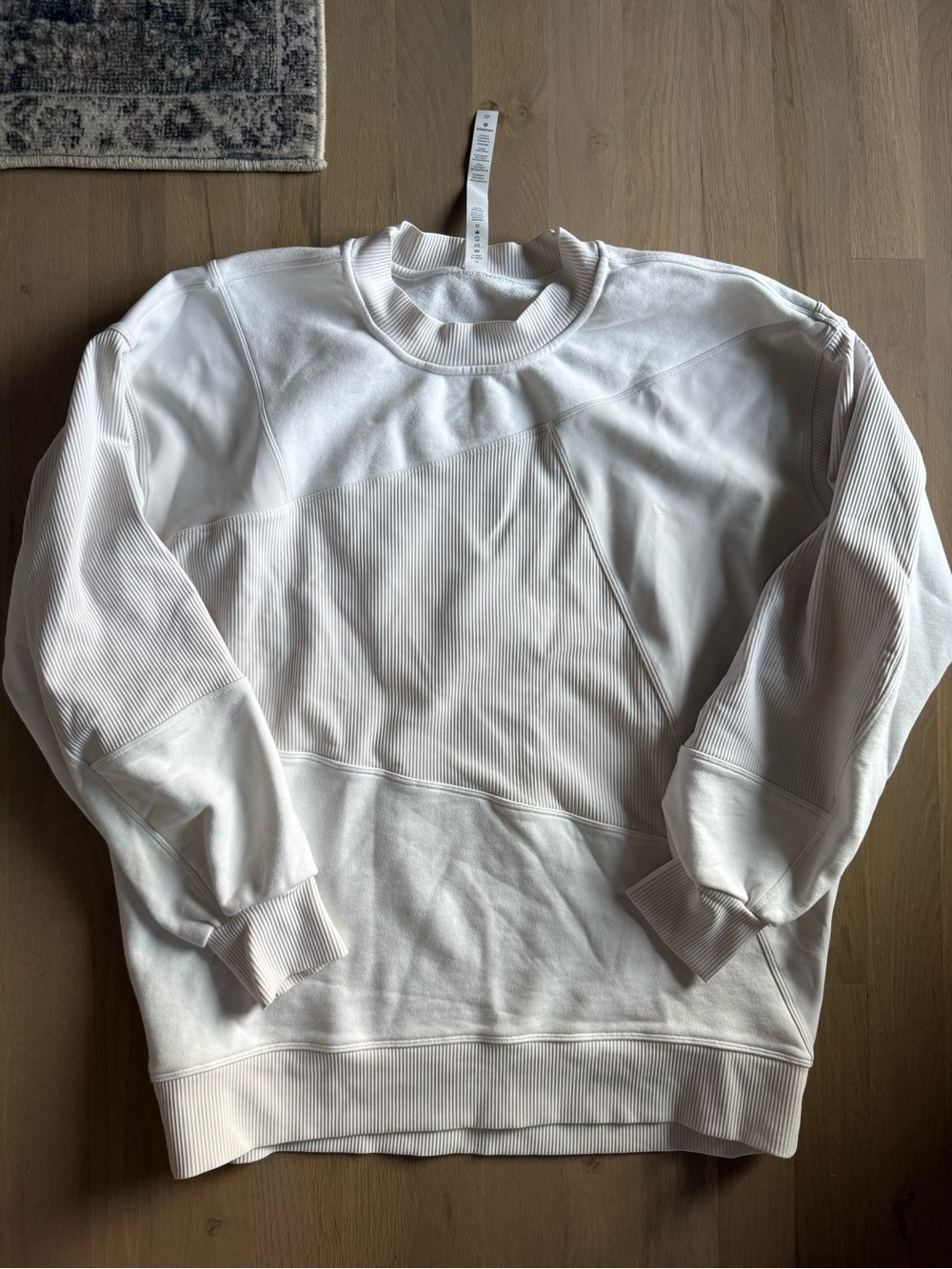 Lululemon White Crewneck Ribbed Panel Sweater